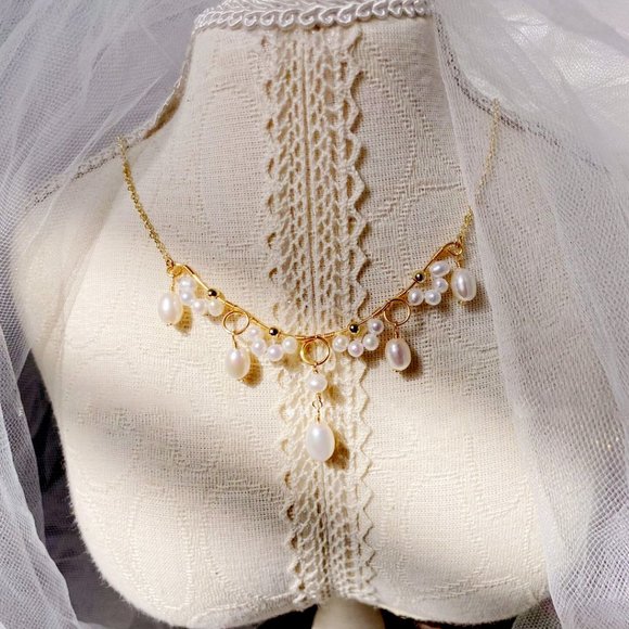 Handcrafted Genuine Freshwater Pearl Necklace Victoria Style Layered Necklace - Picture 6 of 7